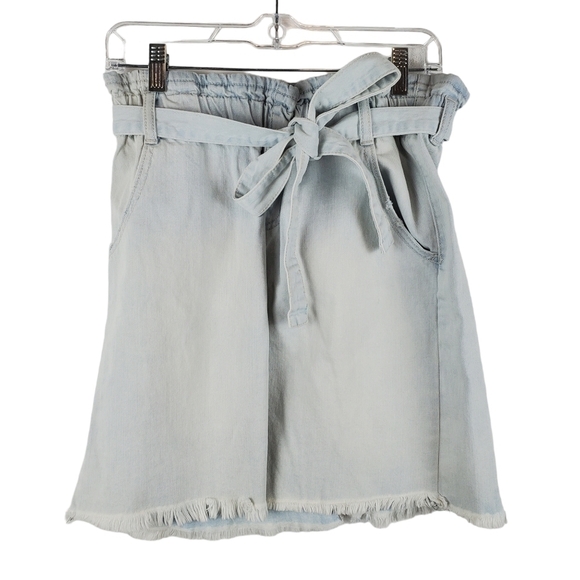 SO Denim Skirt Juniors 11 Paperback‎ Belted Cotton Light Wash Raw Hem - Picture 1 of 8